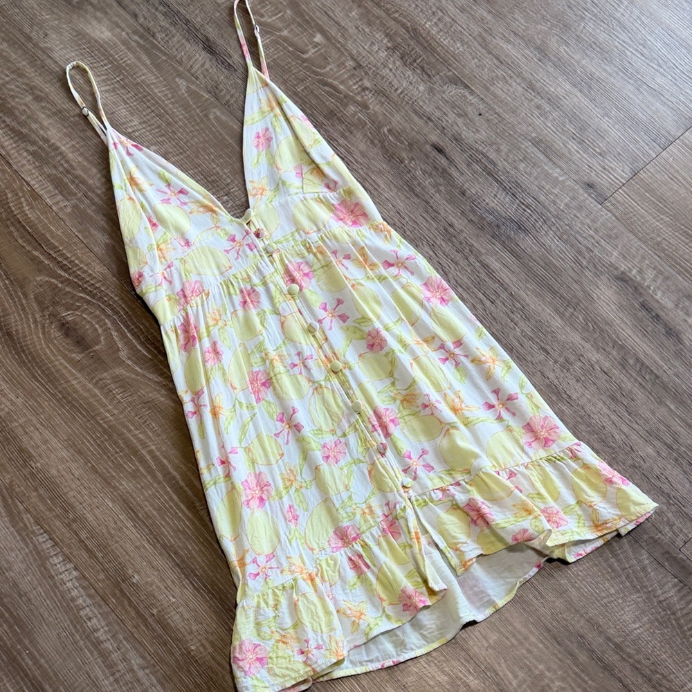 Maaji Yellow Floral Sundress with Pink and Green Accents